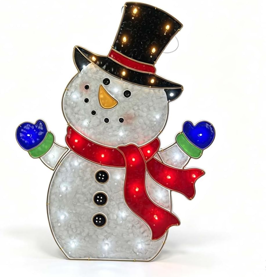 Lighted Snowman Christmas Decoration, LED Indoor Outdoor Decor / Colorful LED Lights, Holiday Yard Decor, Top