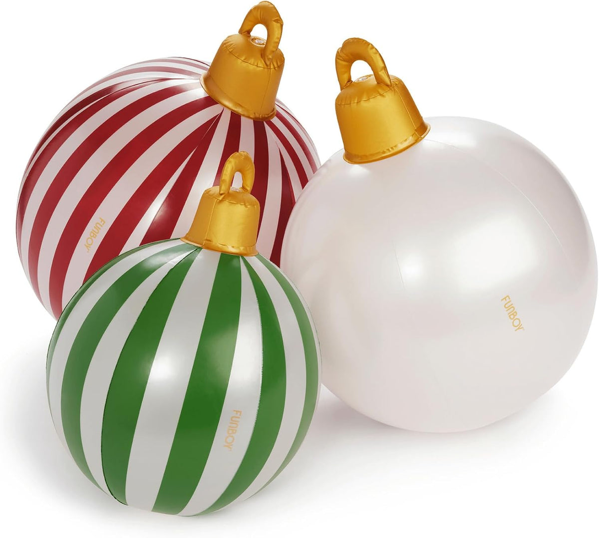FUNBOY Giant Inflatable Light-Up Classic Christmas Ornaments, 3-Pack / 3 Pack, 24'' 22'' 16.5'' Sizes,
