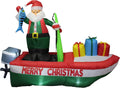 8 Foot Long Inflatable Santa Claus on a Fishing Boat / Outdoor Yard Decoration, Built-in LED Lights,