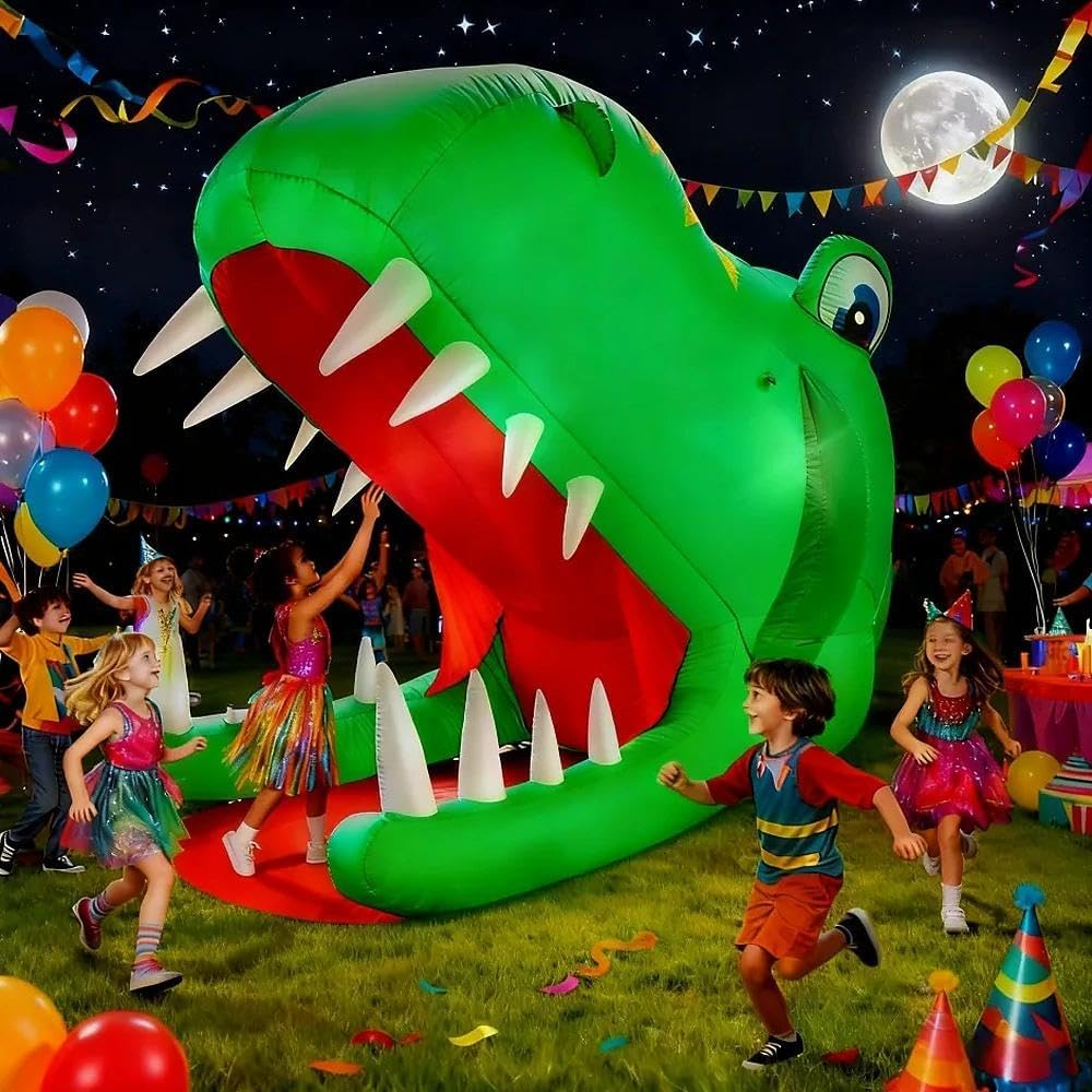 inslife 8FT Tall Halloween Inflatables Dinosaur Head with Open Mouth and Sharp Teeth, Blow Up Dinosaur