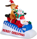 Glitzhome 6FT Inflatable Skiing Santa with Snowman and Dog, LED Christmas Yard Decoration, Animated Outdoor