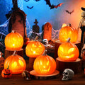 Pinkunn 6 Pcs Light up Jack O Lantern Halloween Pumpkin Lights Scary Glowing Plastic Pumpkin Lamp 5.25 Inch