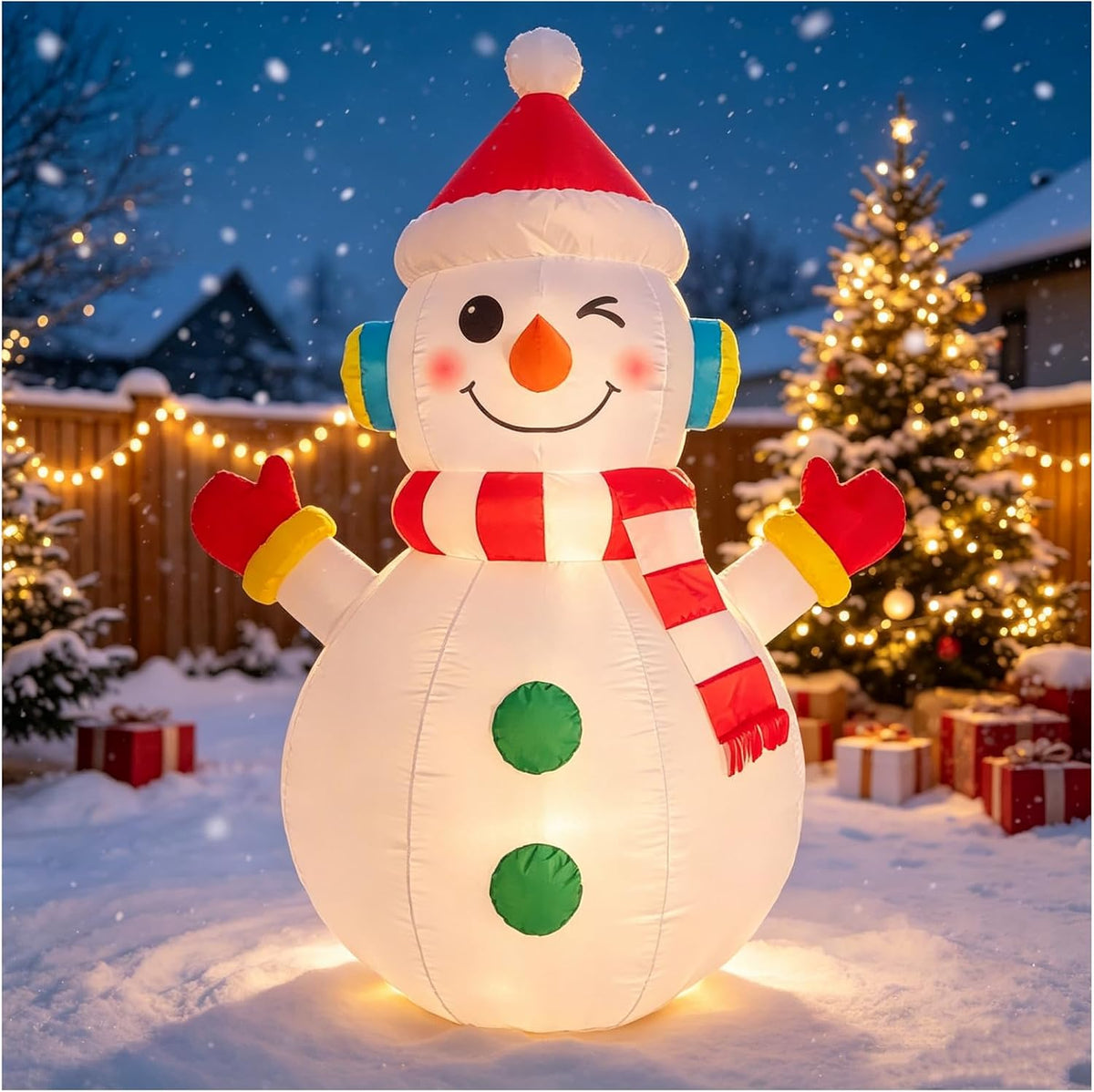 7 FT Christmas Inflatables Snowman Outdoor Decorations, Giant Blow up Snow Man Yard Decor Built-in Bright LED