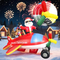 8FT Christmas Inflatables Airplane Outdoor Decorations Santa Claus on Flying Animated Helicopter Built-in LED