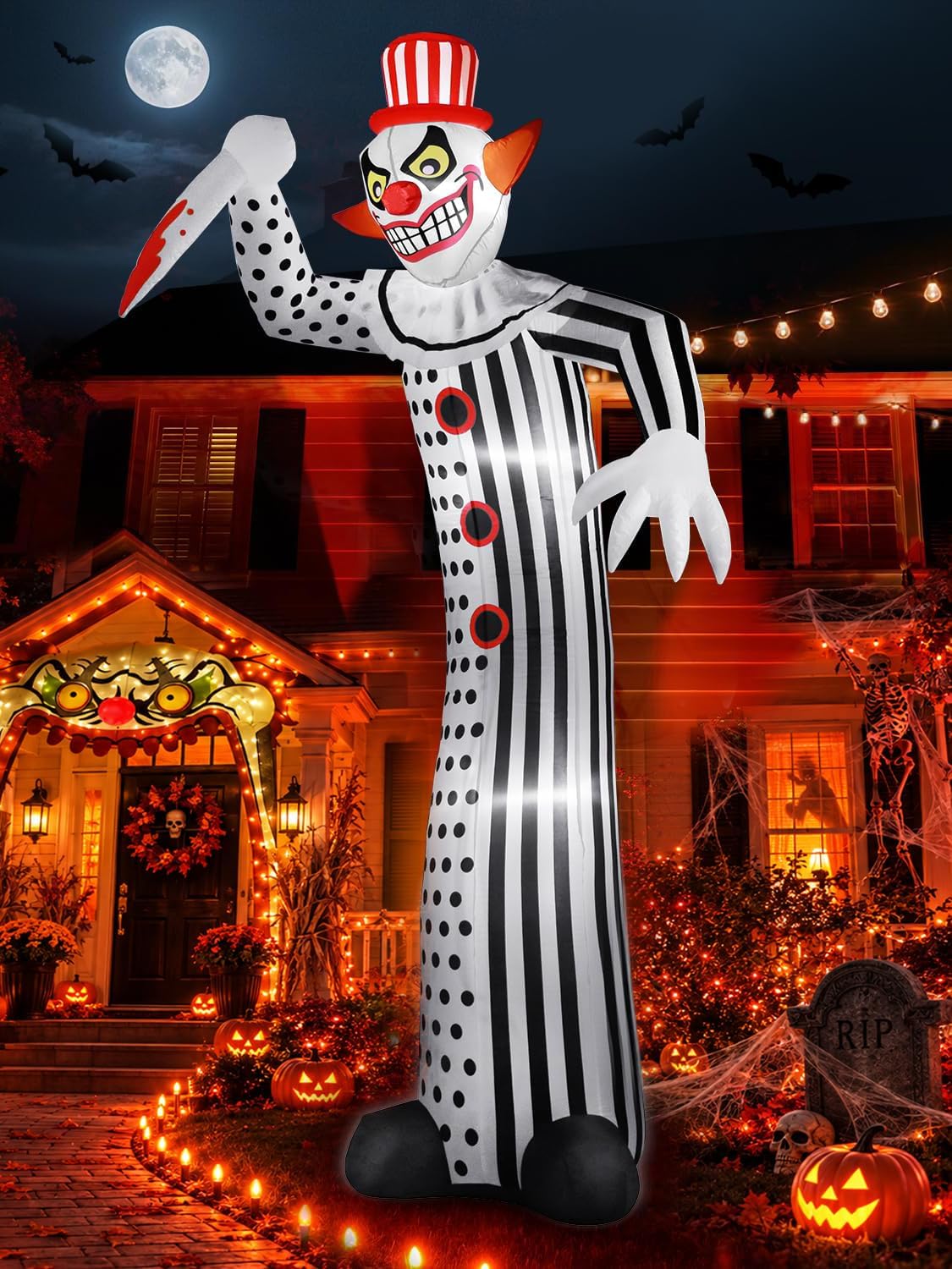 zukakii 12Ft Giant Halloween Inflatables Creepy Clown, Huge Halloween Decorations Outdoor Blow Up Yard
