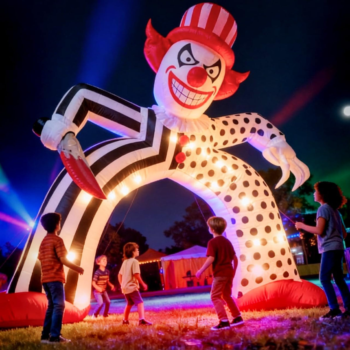 ZOOMATOOE 14FT Halloween Inflatable Giant Scary Clown Archway, Blow Up Evil Circus Jester with Bloody Knife