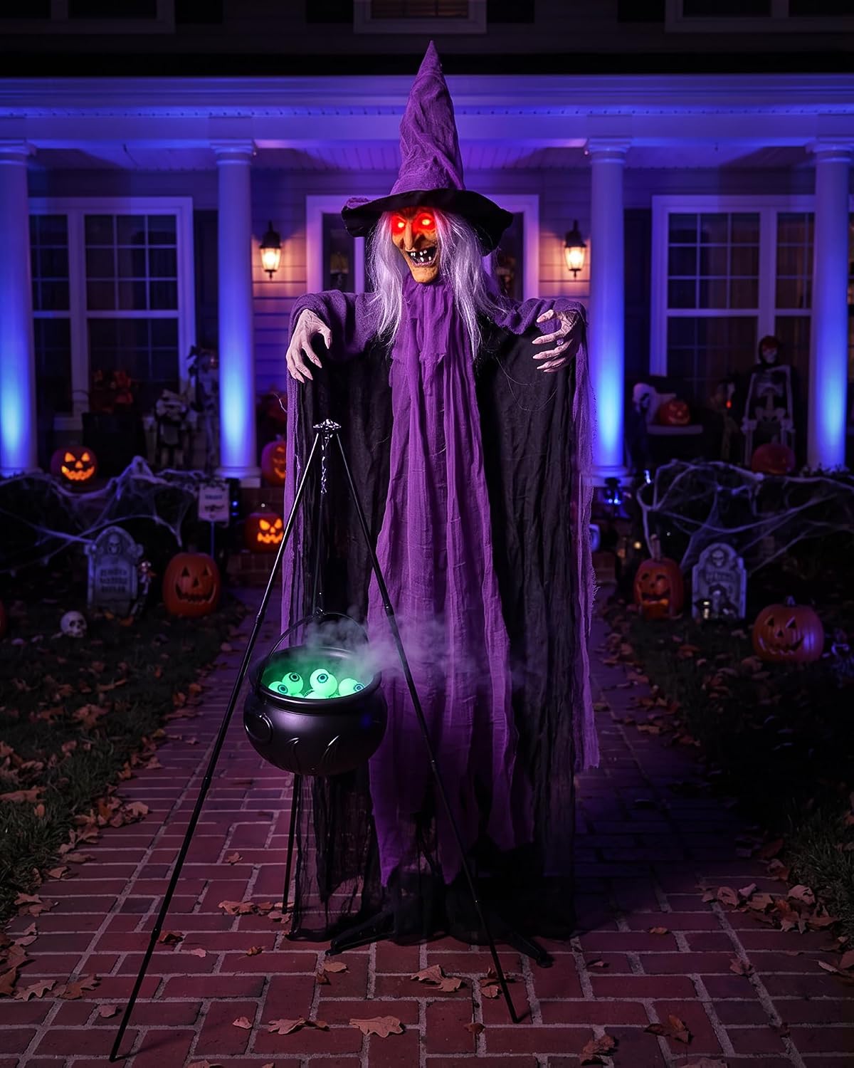 Outdoor Halloween Decorations Animatronics Witch with Witches Cauldron, Outdoor Halloween Decro, Life Size