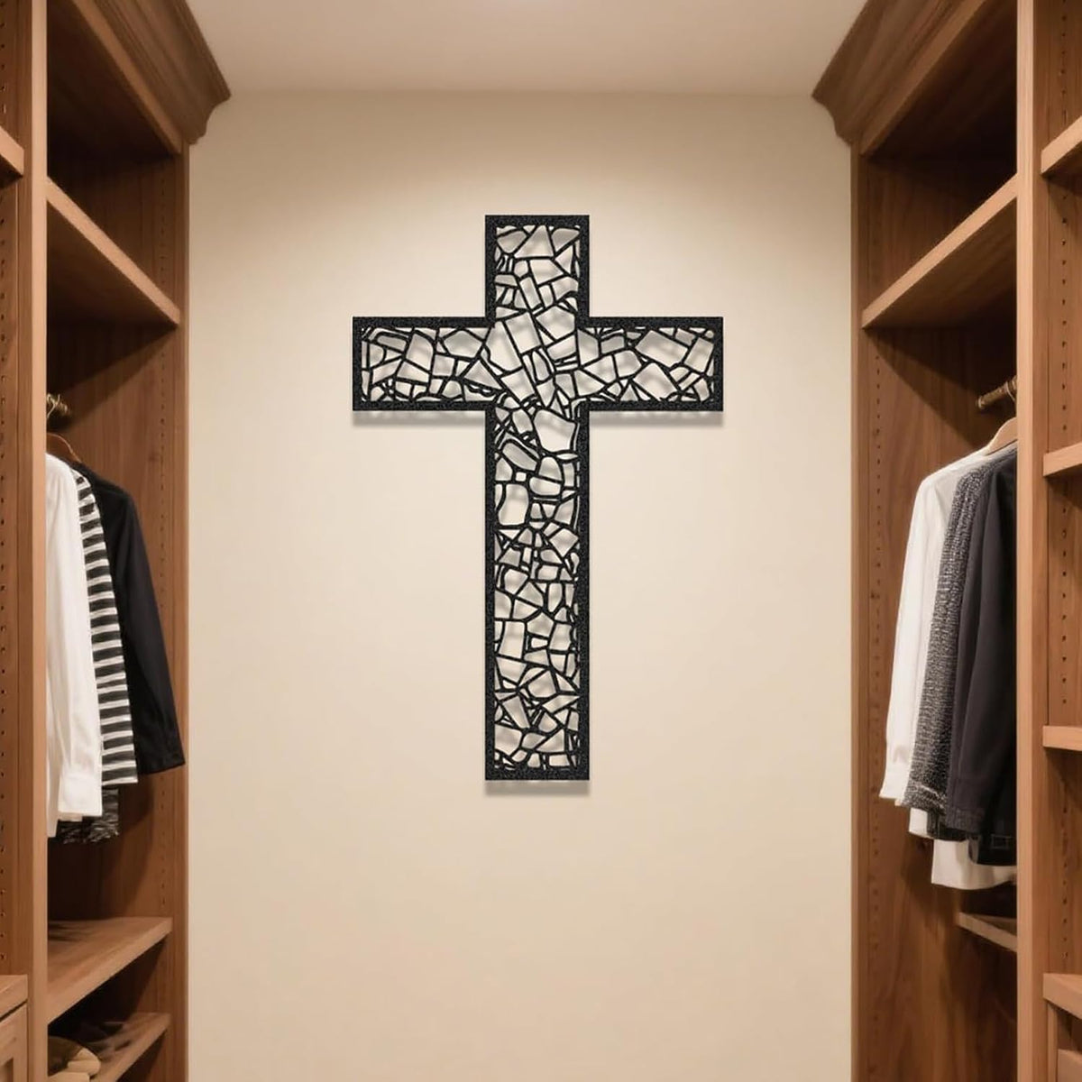 WORGO Black Metal Cross Wall Decor, Iron Christian Cross for Home Church / Hollow out Artistic Hanging Orna