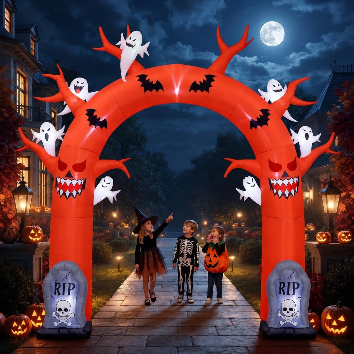 Max Fun 10FT Halloween Inflatable Archway Outdoor Decorations, Giant Blow Up Dead Tree Arch with Ghosts Tom