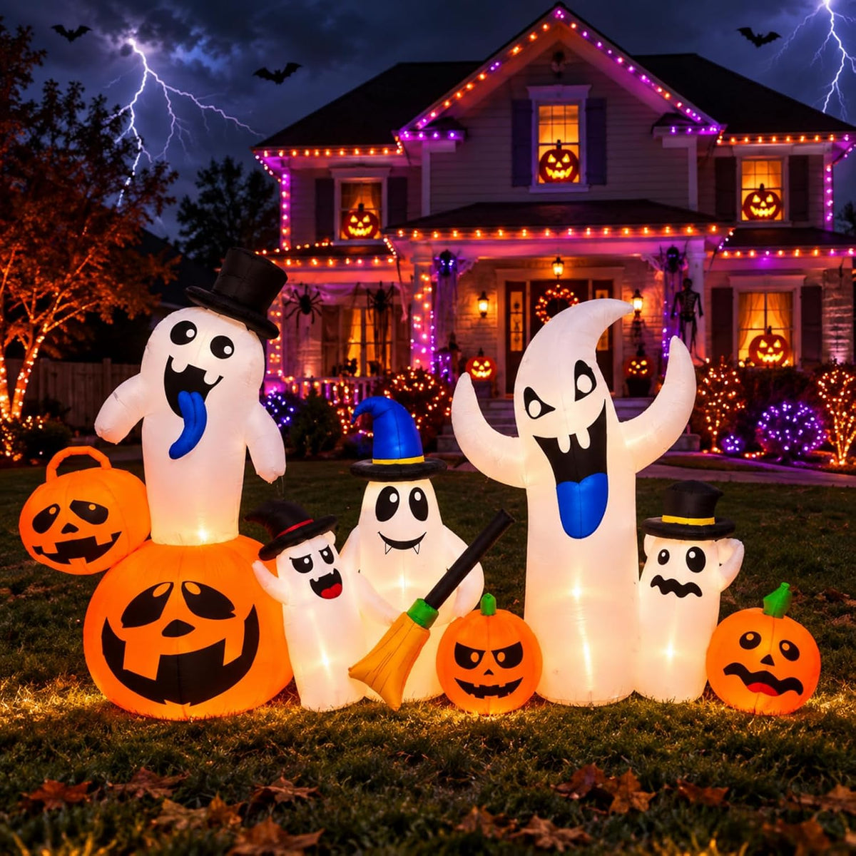 Halloween Inflatables 9.5 FT Outdoor Decorations, Blow Up Pumpkin Ghost Combo for Yard Garden, Inflatable