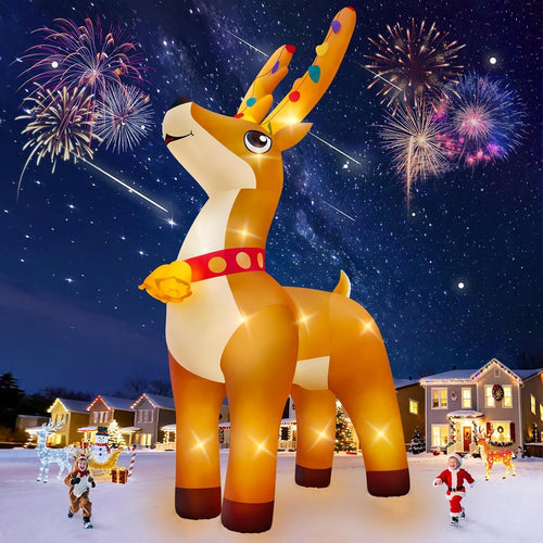 20FT Christmas Inflatable Elk with LED Light, Lanstics Giant Christmas Elk with Bell Inflatables Christmas