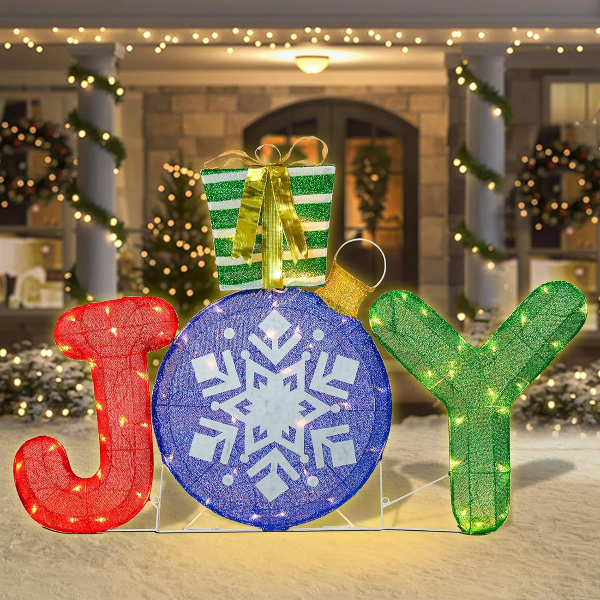Vigdur Christmas Joy Outdoor Decoration - 40inch Lighted Joy Nativity Scene Yard Sign with 70 LEDs, Nativity