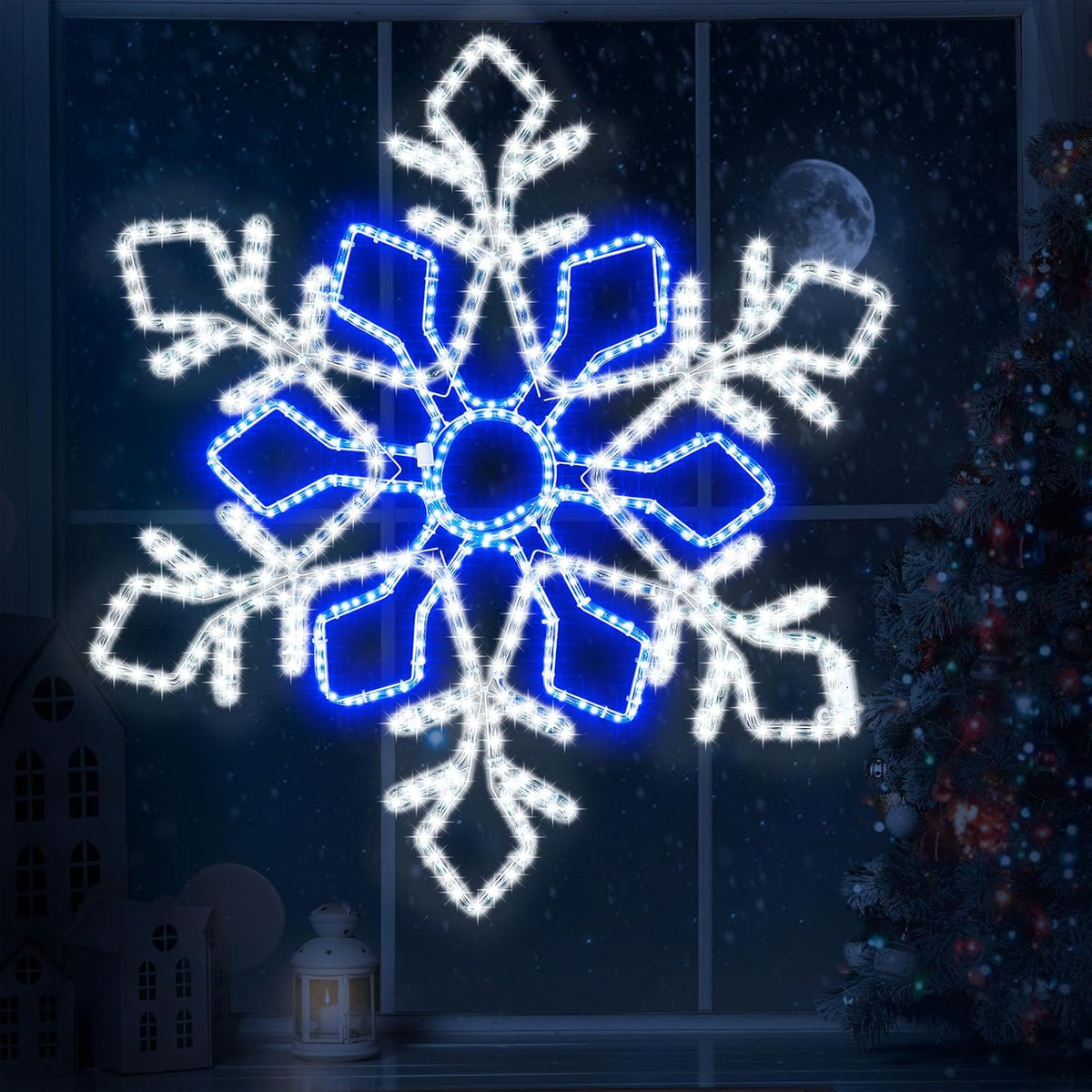 Wettal 36 Inch Christmas Snowflake Lights, Blue White LED Waterproof Decor / Outdoor Hanging Decoration, Yard