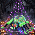 8 FT Giant Halloween Inflatable Spider and Huge Web Lights Decor, Green / Built-in Glow and Blower, 150 LED