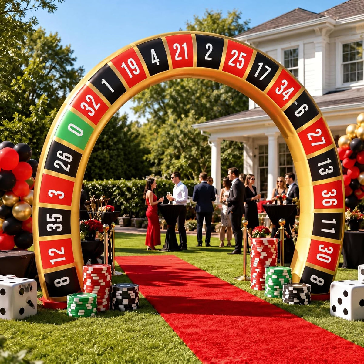 Foilswirl 8ft Inflatable Casino Theme Party Decoration Arch with LED Lights / Las Vegas Theme Entrance, Quick
