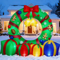 Max Fun 10FT Giant Inflatable Christmas Wreath Outdoor Decor Blow Up Christmas Wreath with Gift Boxes Bells