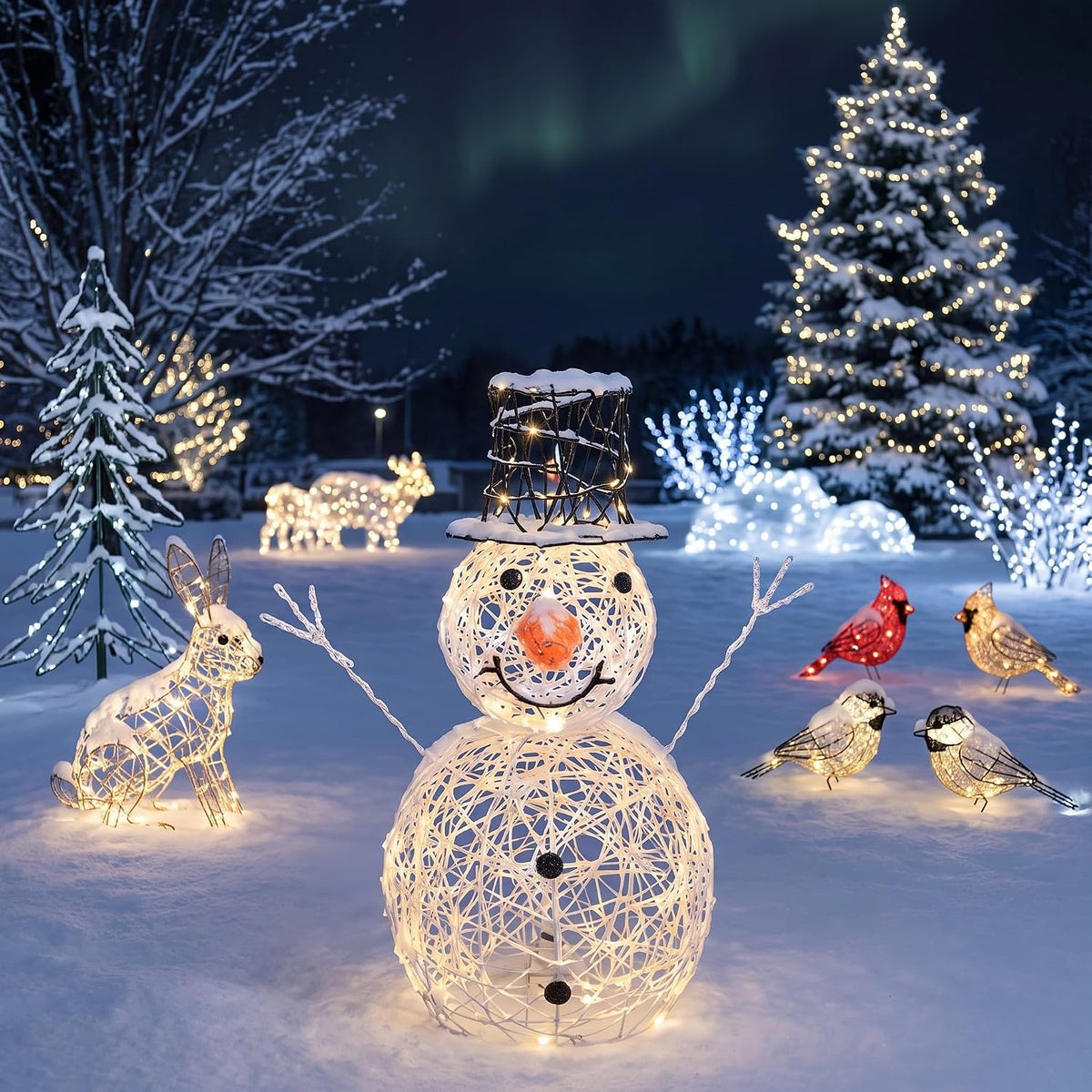 Glooglitter Christmas Snowman Outdoor Decoration Lighted Metal Wire / 3D Snowman 23.62 Inch, with 16.4ft LED