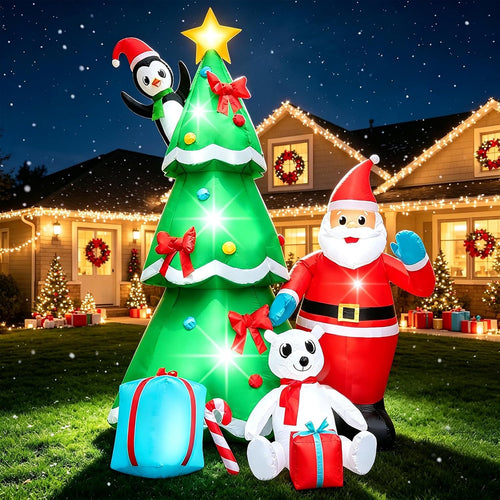 10FT Christmas InflatableTree Santa Penguin Polar Bear Yard Decor
