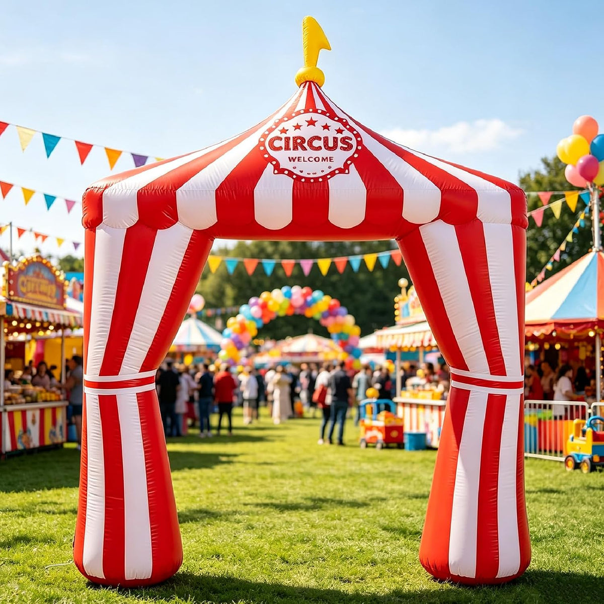 YINOSUNDAY 10ft Circus Inflatables Arch Carnival Circus Party Decoration / Red and White Striped Inflatable