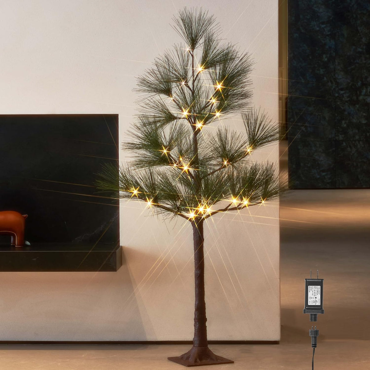 Hairui Lighted Christmas Pine Tree with Lights 4FT 36 Warm White LED Lights, Tree with Lights for Room Than